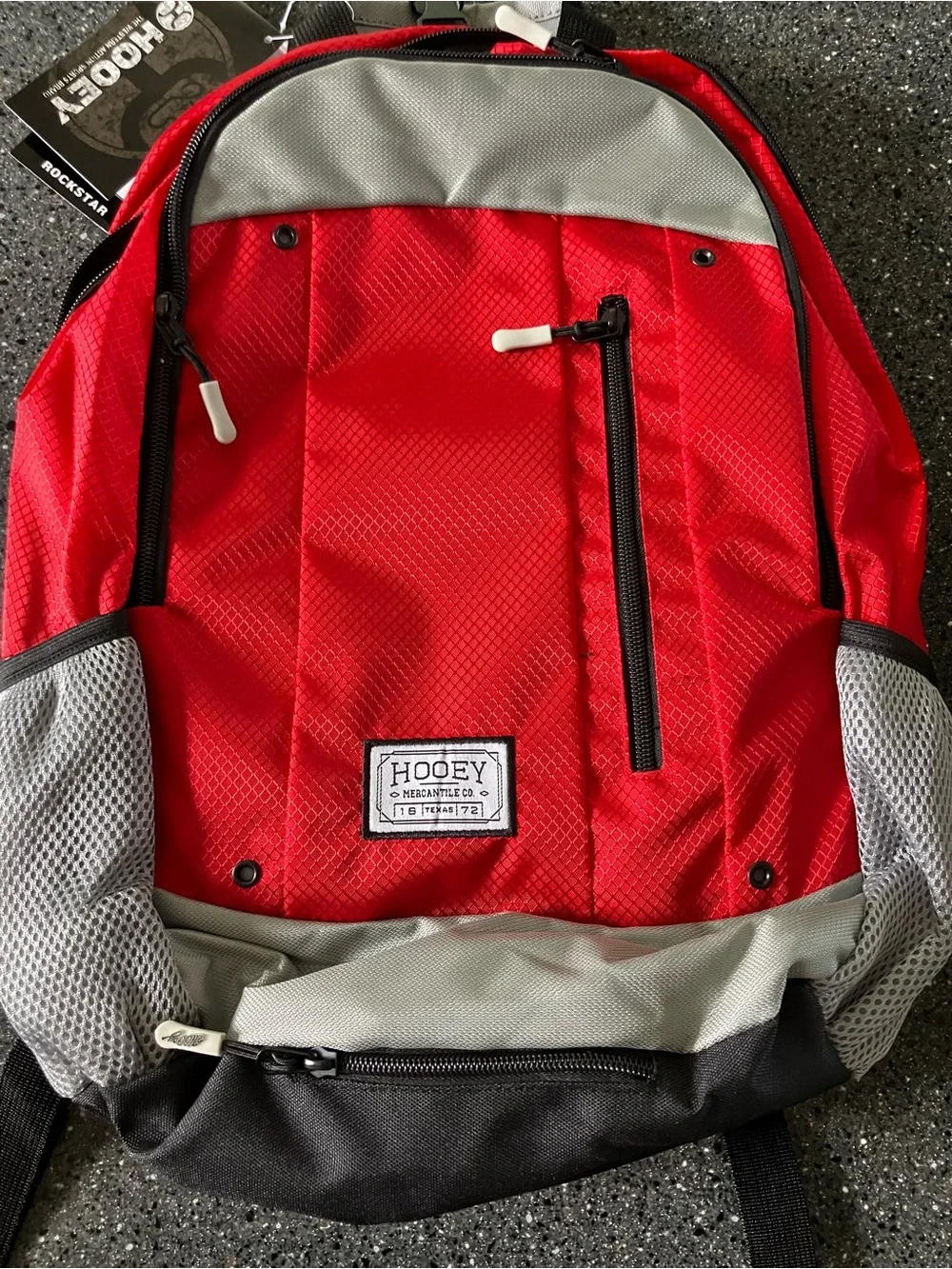 Hooey Red, Gray and Black unisex Backpack with hat holder and rain cover NWT